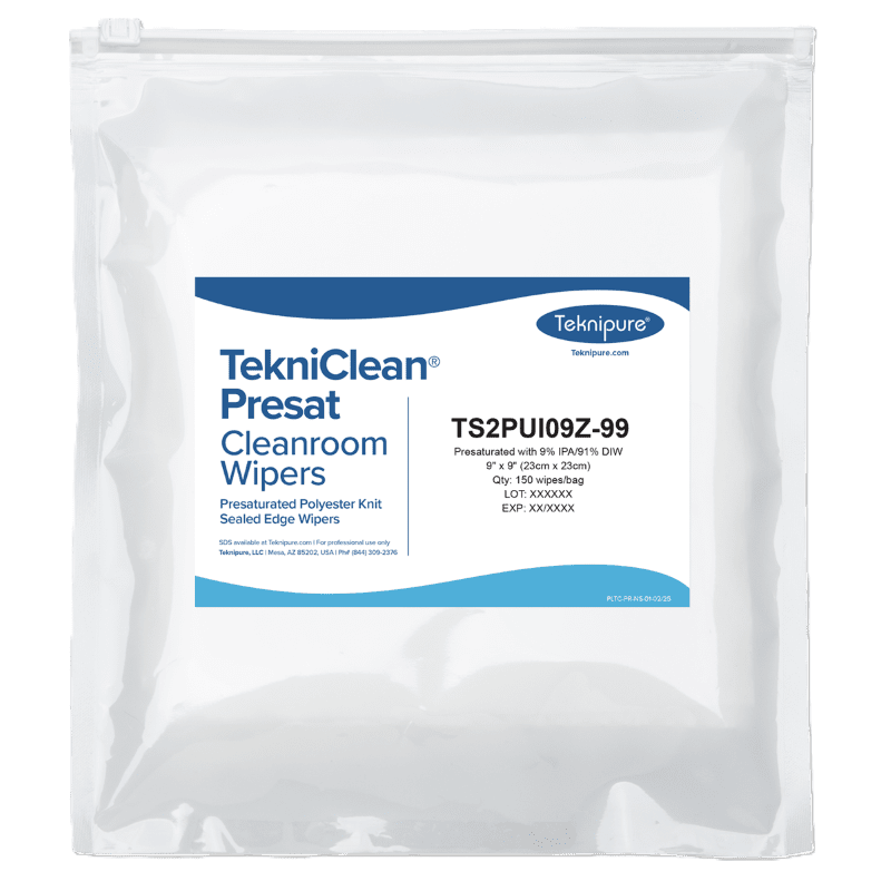 Teknipure TekniClean Presat Polyester Knit Sealed Edge Wipes 9% IPA