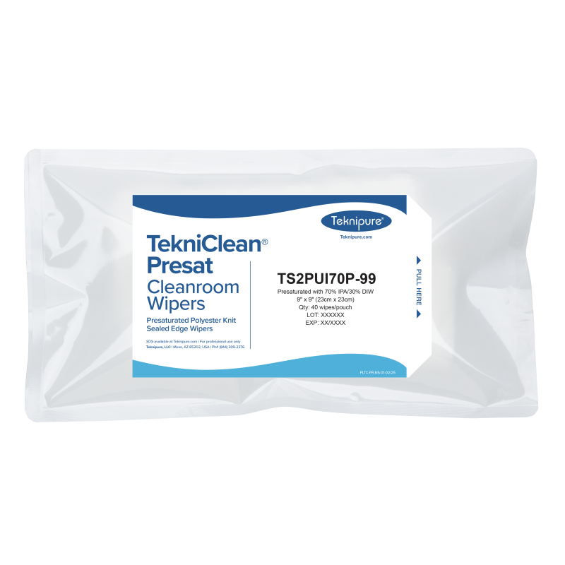 Teknipure TekniClean Polyester Sealed Edge Pre-Saturated Wipers 70%IPA Pouch