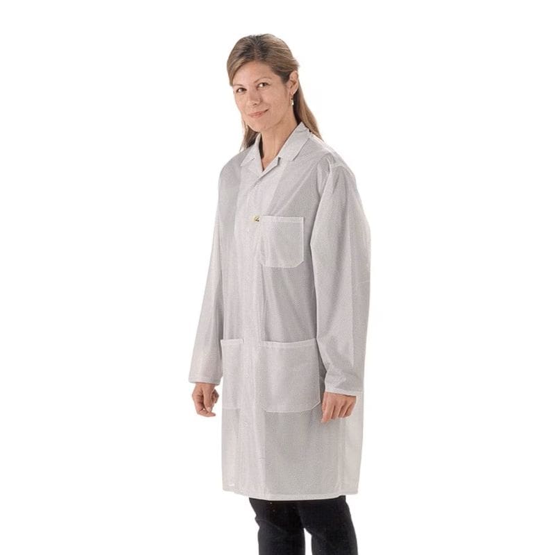 Tech Wear Traditional White Lightweight Knee-Length ESD Coat