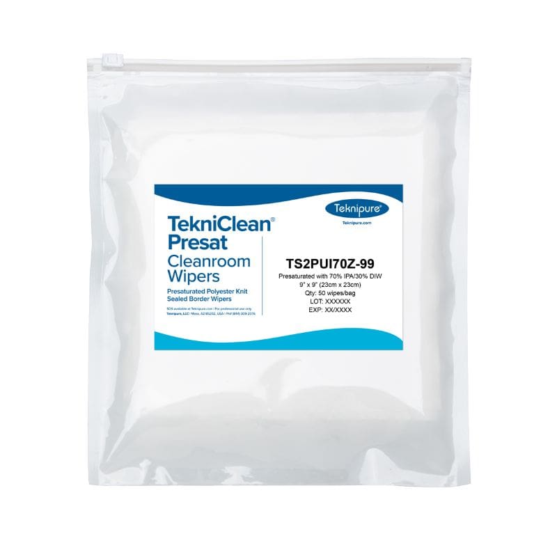 Teknipure TekniClean Presat Polyester Sealed Edge Cleanroom Wipes 70%IPA Slider Bag