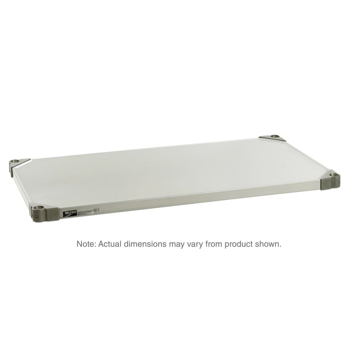 The Metro Super Erecta Stainless Steel Solid Shelves are perfect for applications that involve spillage. They provide a barrier between the floor and the contents on the bottom shelf to deter contamination. A 1/8" raised "ship's edge" on all four sides helps contain spills. The Type 304 stainless steel construction, combined with epoxy-coated cast corners, makes them a great choice for solid, corrosion-resistant shelves or work surfaces in a wide variety of applications.