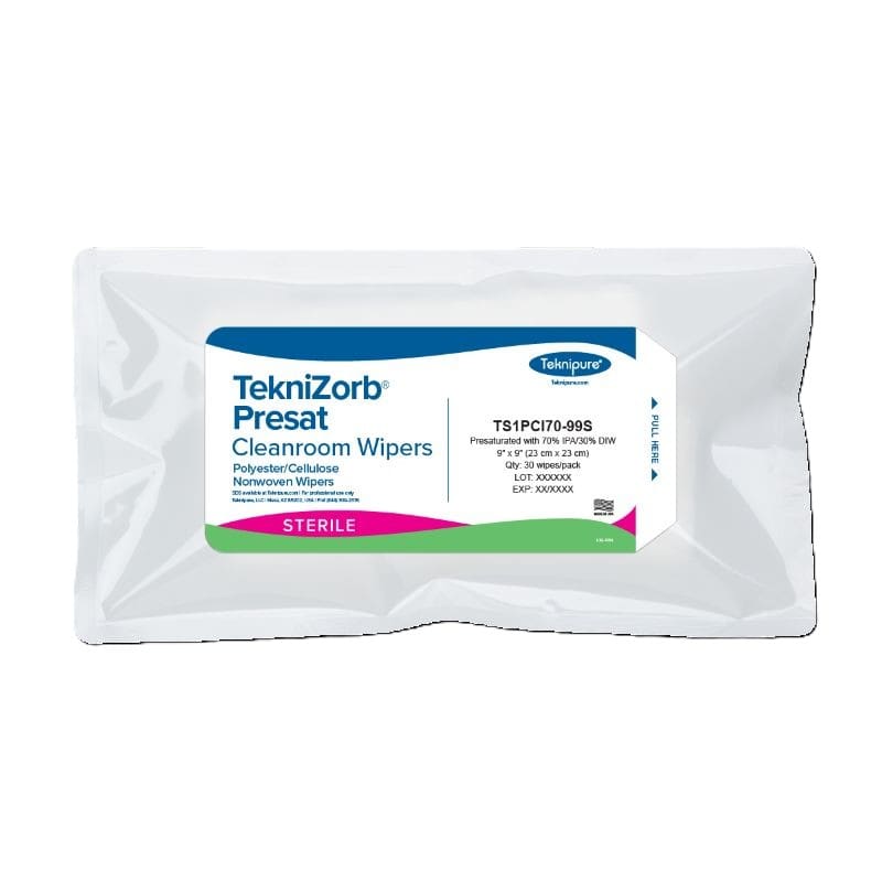 Teknipure TekniZorb Sterile Presat Nonwoven Poly/Cellulose Wipers 70% IPA