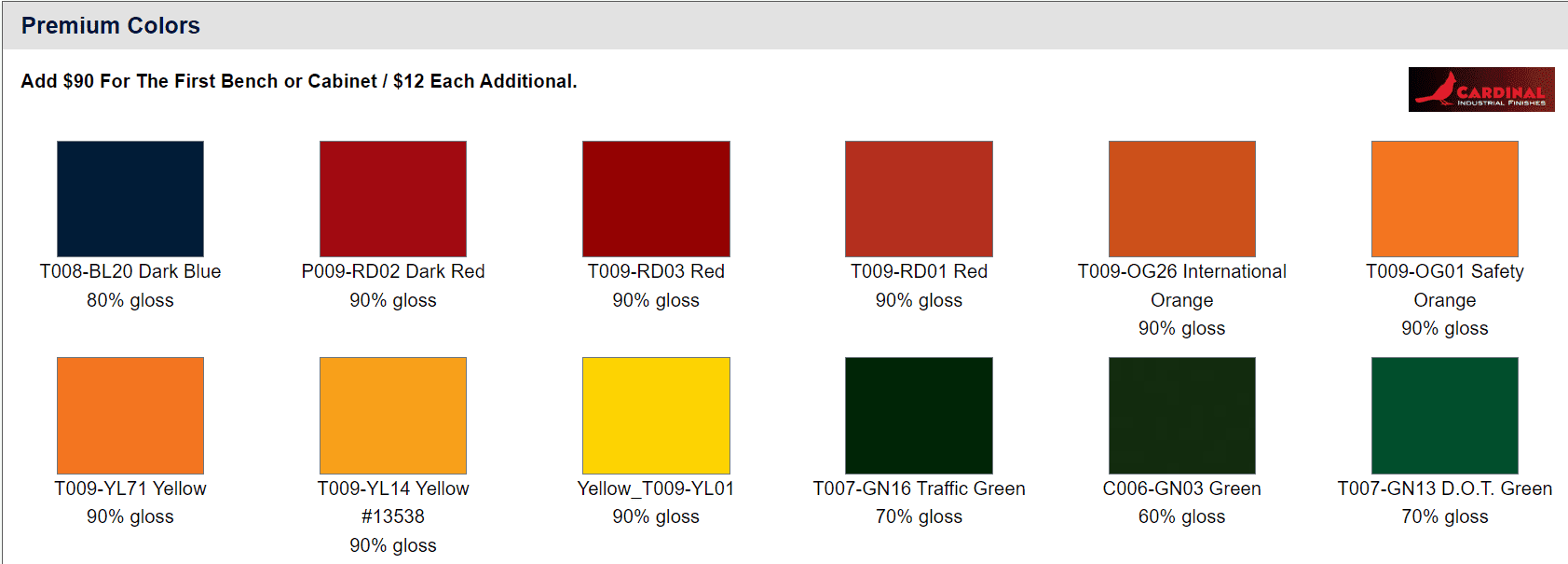Benchpro premium colors