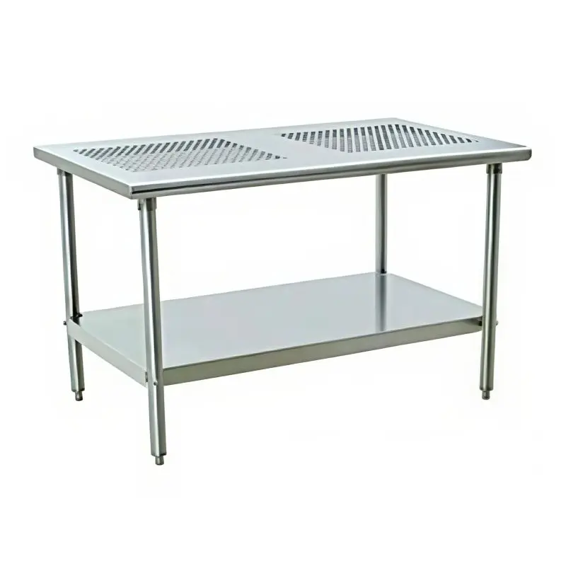 Eagle Cleanroom Table with Perforated Stainless Steel Top and Undershelf