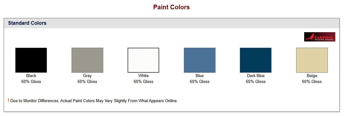 benchpro powder paint colors