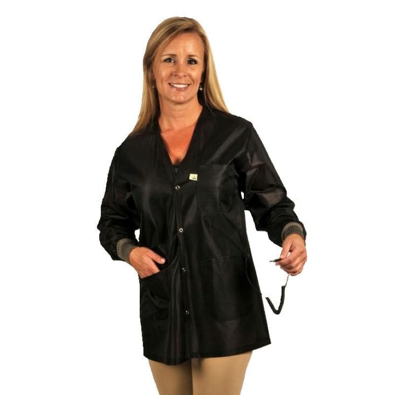 Tech Wear V-Neck Black Lightweight Hip-Length ESD Coat