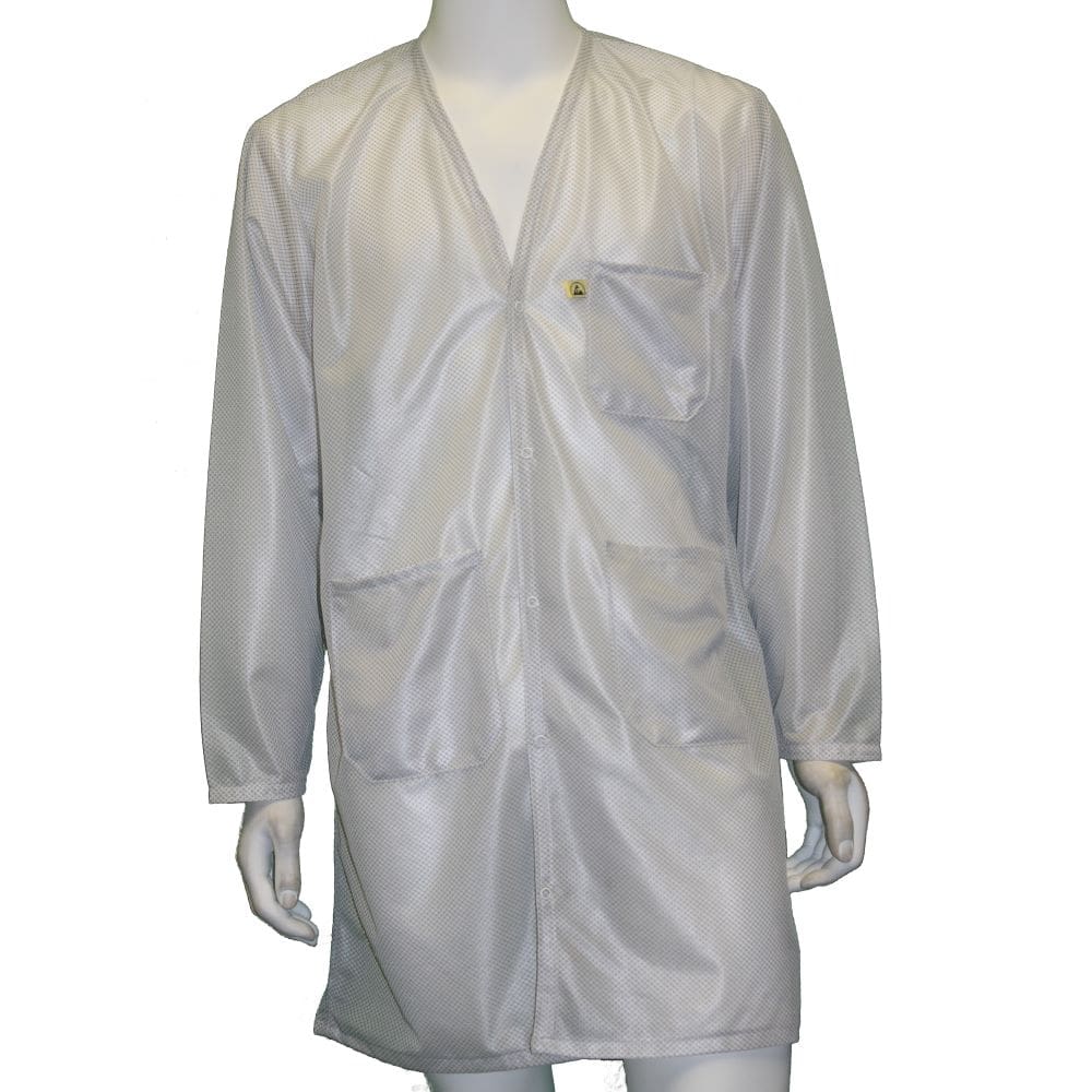 Tech Wear V-Neck White Lightweight Knee-Length ESD Coat