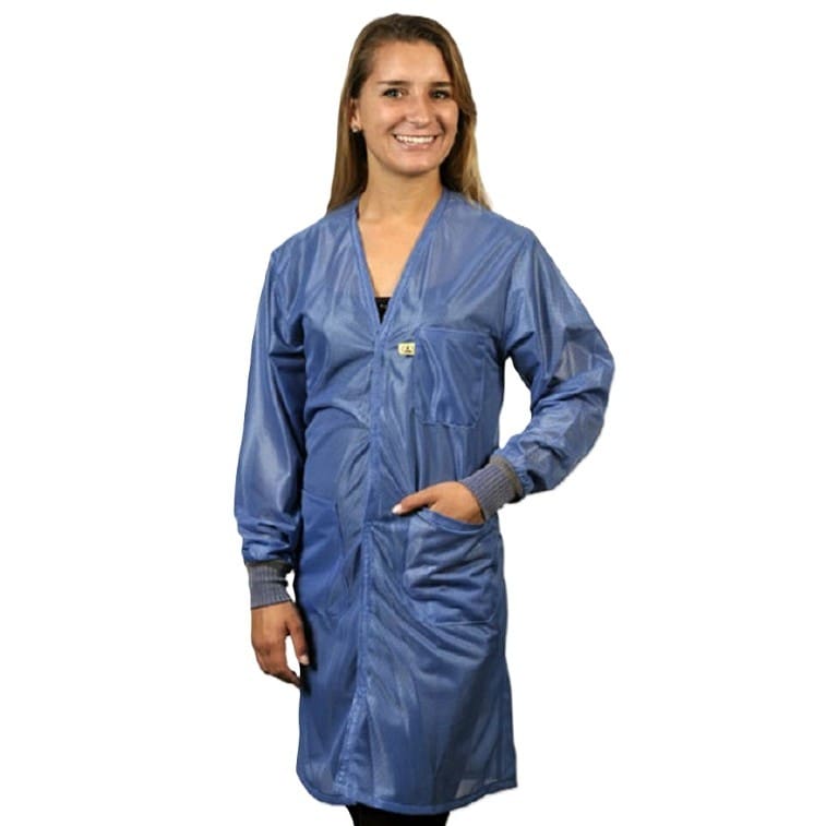 Tech Wear VOC-23 V-Neck ESD Lab Coat | Blue Lightweight Fabric | Knee-Length - Image 2
