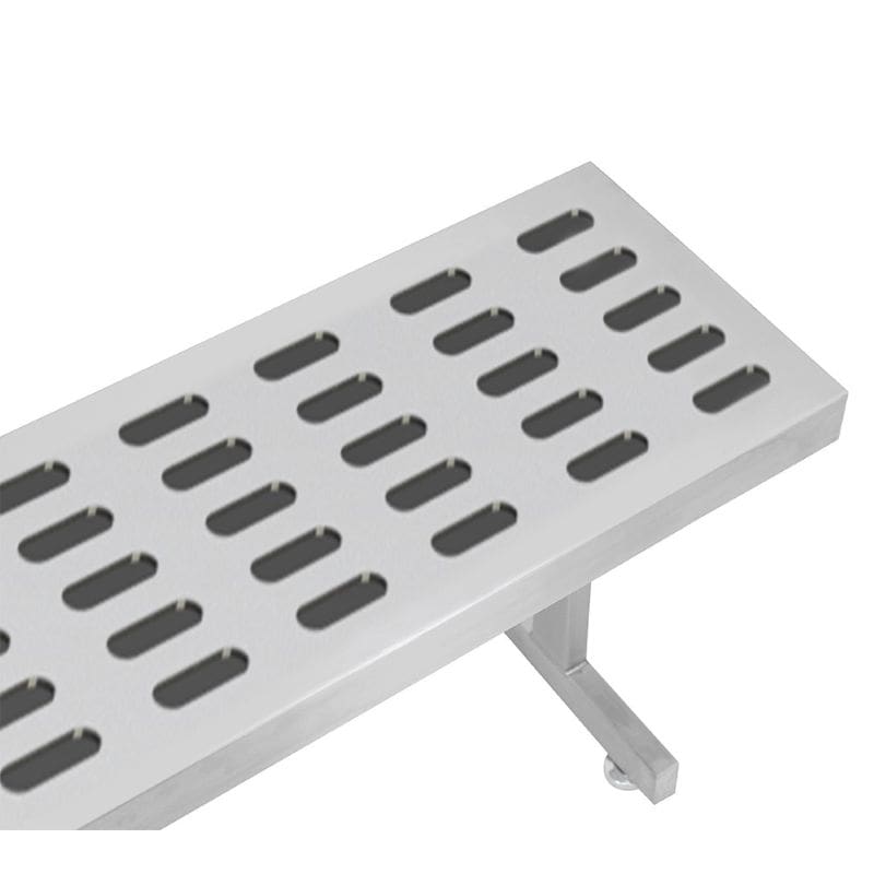 Benchpro Perforated SS Gowning Bench with Square Edge - Recessed Legs 1" x 3" Slots