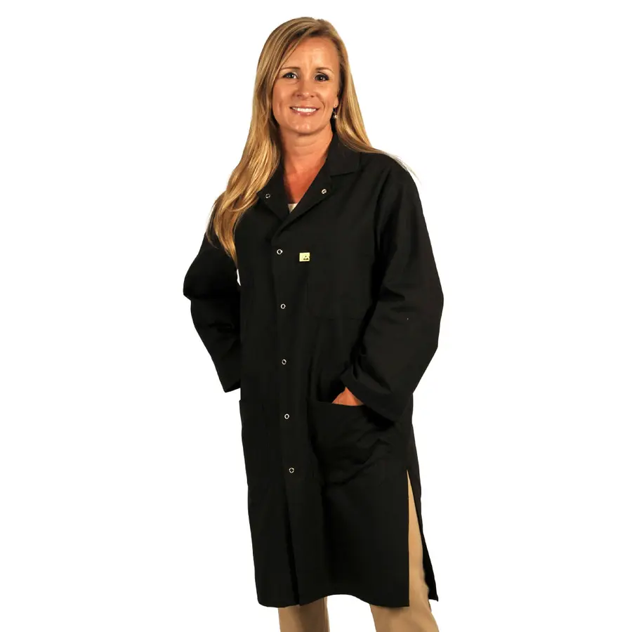 Tech Wear Nylostat Black Knee-Length ESD Lab Coat