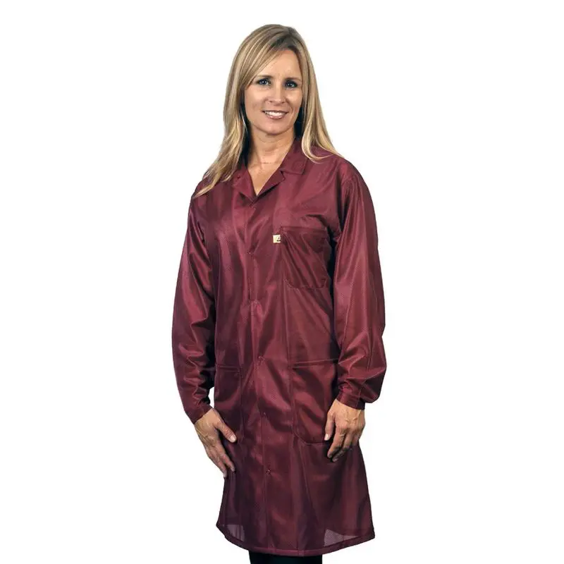 Tech Wear Traditional Burgundy Lightweight Knee-Length ESD Coat