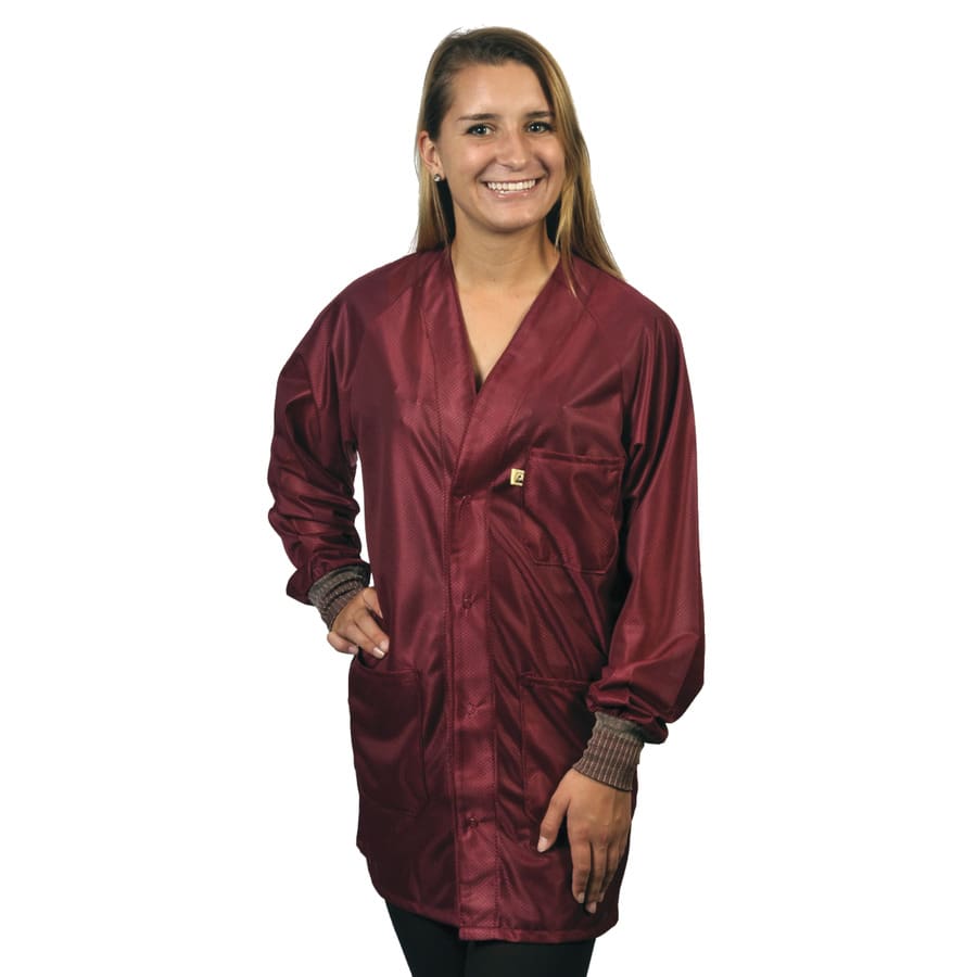 Tech Wear Hallmark Burgundy Lightweight Hip-length ESD-Safe Coat