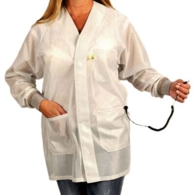 Tech Wear Hallmark White Lightweight Hip-length ESD-Safe Coat