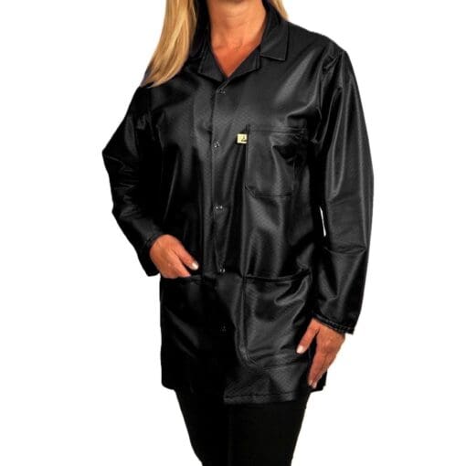 Tech Wear EconoShield Black Thigh-Length ESD-Safe Coat