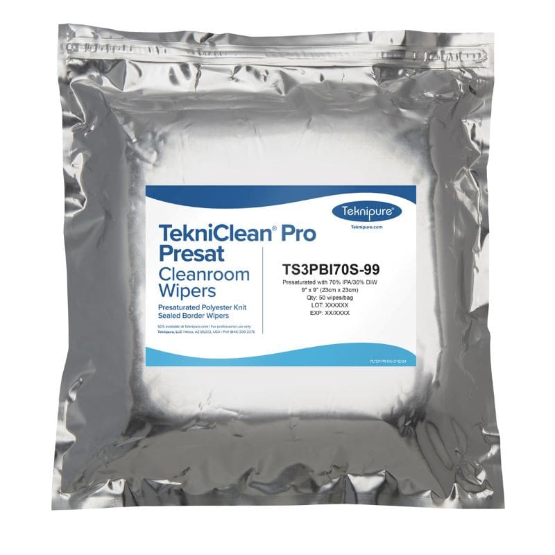 Teknipure TekniClean Pro Polyester Border Sealed Pre-Saturated Wipers 70%IPA ESD Bag