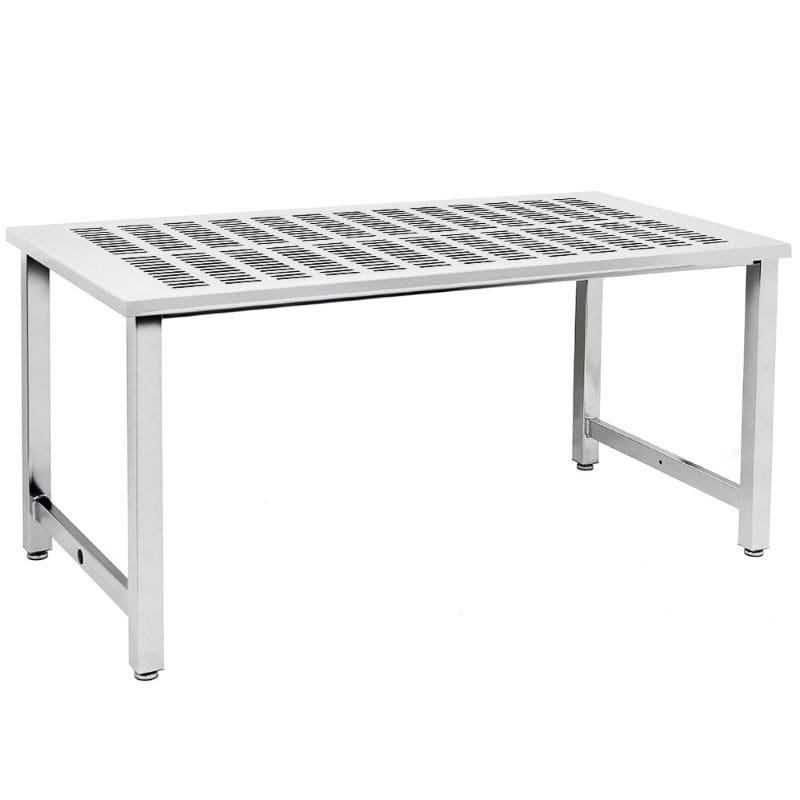 Benchpro Kennedy Series Electropolished Perforated 1/2" x 3" Slots SS Top Workbench with Square Edge