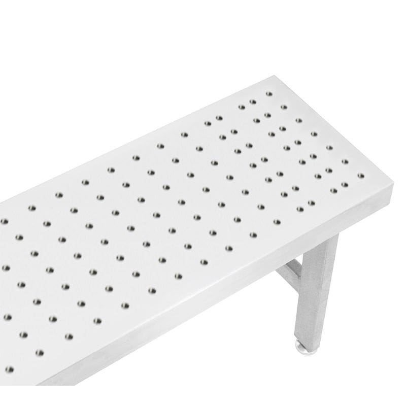 Benchpro Perforated Electropolished Gowning Bench with Square Edge - Four Legs 1/2" Holes