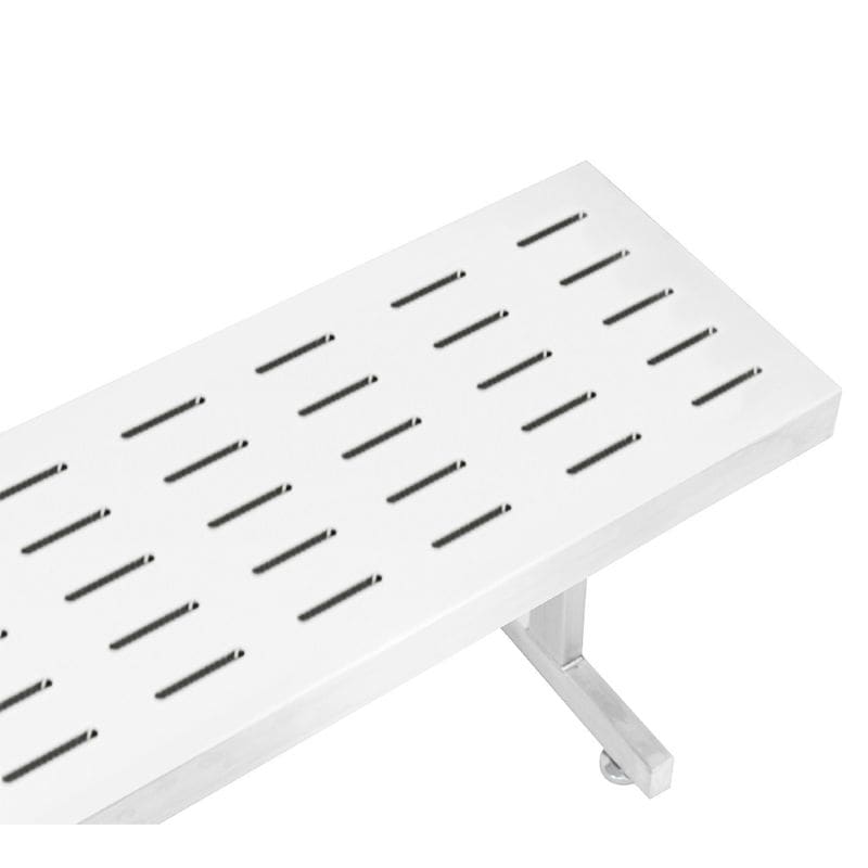 Benchpro Slotted Electropolished Gowning Bench with Square Edge - Recessed Legs 3/8" x 3" Slots