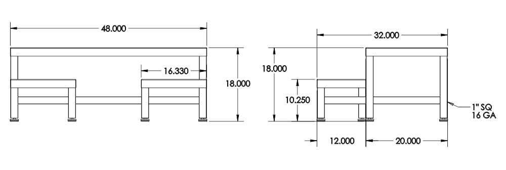 Benchpro Two Level Electropolished Gowning Bench Round Front Edge - Double Foot