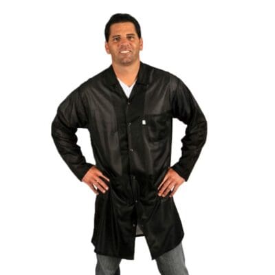 Tech Wear Traditional Black Lightweight Knee-Length ESD Coat