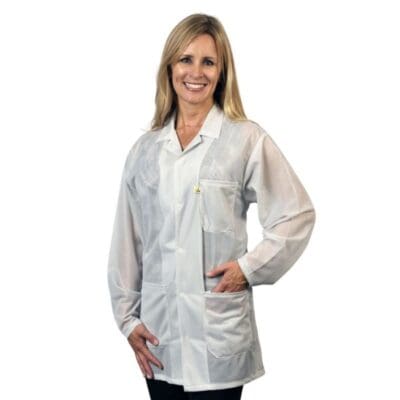 Tech Wear Traditional White Lightweight Hip-Length ESD Coat