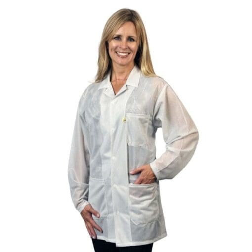 Tech Wear Traditional White Lightweight Hip-Length ESD Coat