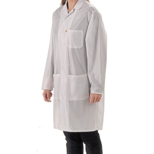 Tech Wear Traditional White Lightweight Knee-Length ESD Coat