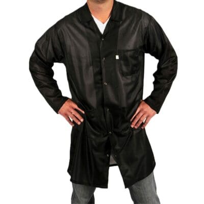 Tech Wear Traditional Black Lightweight Knee-Length ESD Coat