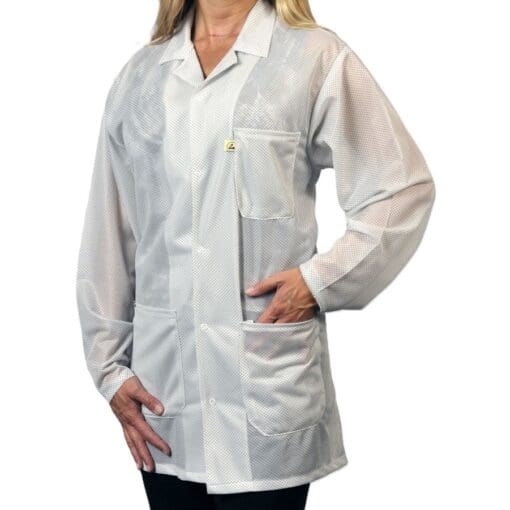 Tech Wear Traditional White Lightweight Hip-Length ESD Coat