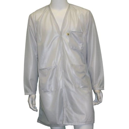 Tech Wear V-Neck White Lightweight Knee-Length ESD Coat