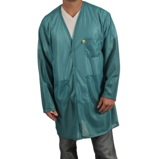 Tech Wear V-Neck Teal Lightweight Knee-Length ESD Coat