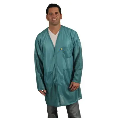 Tech Wear V-Neck Teal Lightweight Knee-Length ESD Coat
