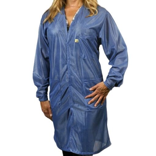 Tech Wear V-Neck Blue Lightweight Knee-Length ESD Coat