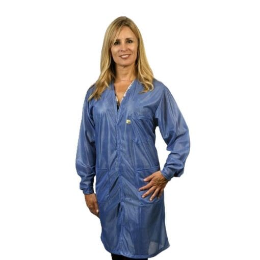 Tech Wear V-Neck Blue Lightweight Knee-Length ESD Coat