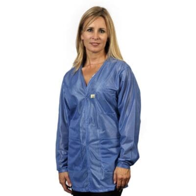 Tech Wear V-Neck Blue Lightweight Hip-Length ESD Coat