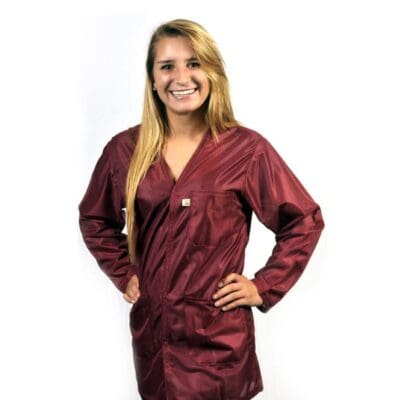 Tech Wear V-Neck Burgundy Lightweight Hip-Length ESD Coat
