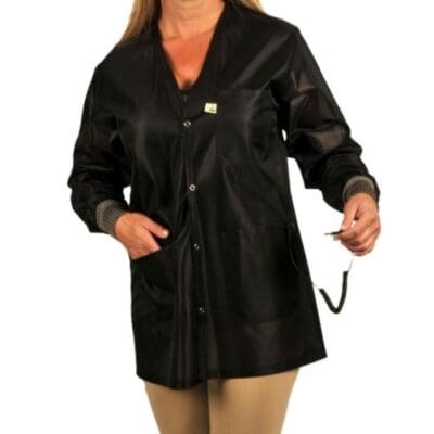 Tech Wear V-Neck Black Lightweight Hip-Length ESD Coat