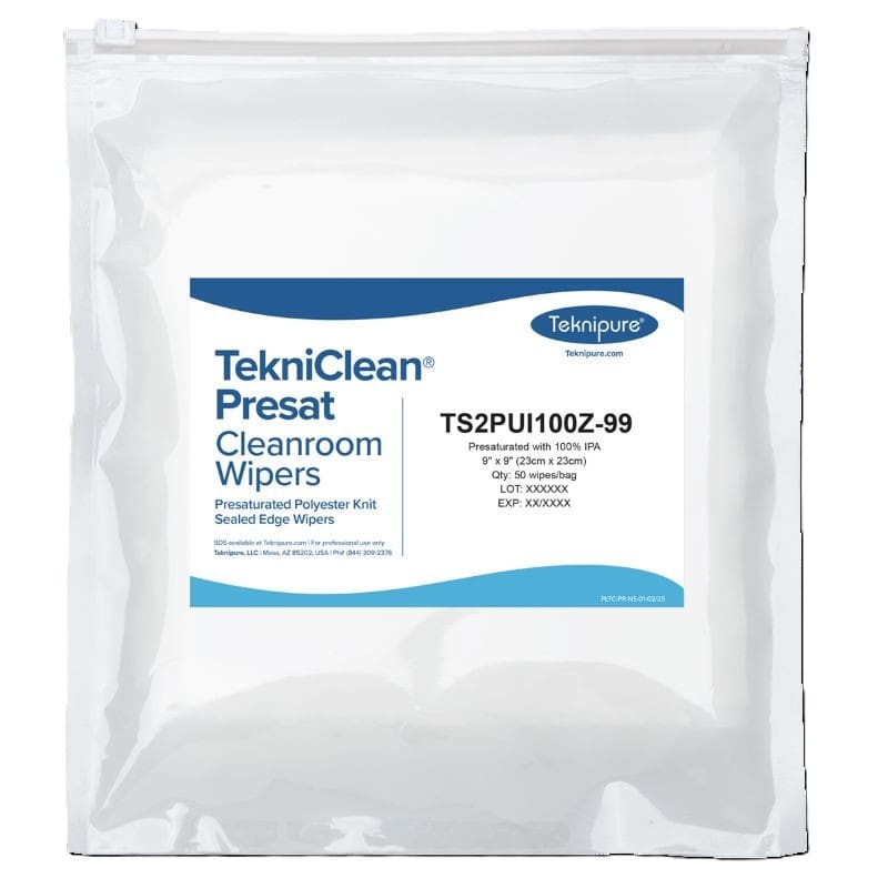 Teknipure TekniClean Presat Polyester Knit Wipers 100% IPA Zipper Pouch