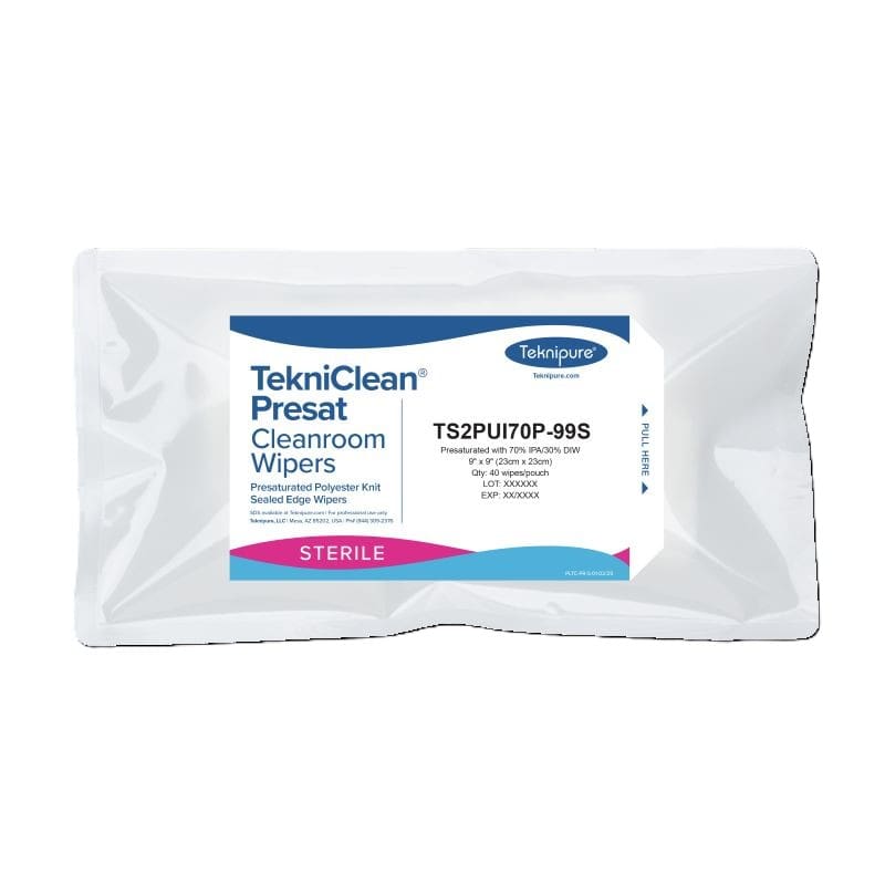 Teknipure TekniClean Sterile Polyester Sealed Edge Pre-Sat Wipers 70%IPA Pouch